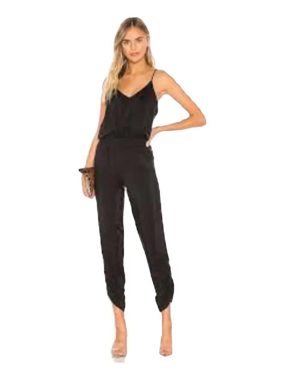 Amanda Uprichard Black Sleeveless V-Neck Tapered Jumpsuit P/XS